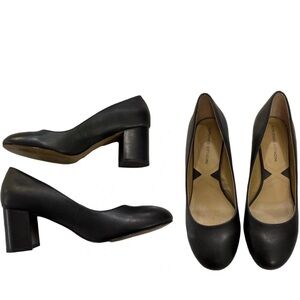 Adrienne Vittadini Glatz Leather black round toe chunky block heel pumps sz 7.5